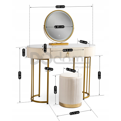 Туалетний столик MEBEL ELITE ASHLEY Бежевий / Золотий, фото 4