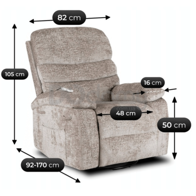 Крісло реклайнер MEBEL ELITE BRUCE Бежевий Тканина, фото 10