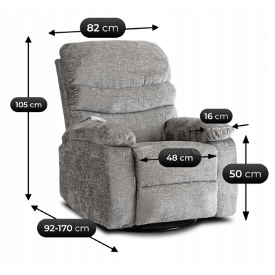 Крісло реклайнер MEBEL ELITE BRUCE Сірий Тканина, фото 8