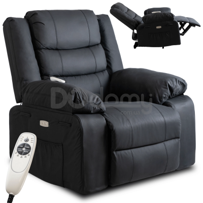 Крісло реклайнер MEBEL ELITE JASPER Чорний Екошкіра, фото 1