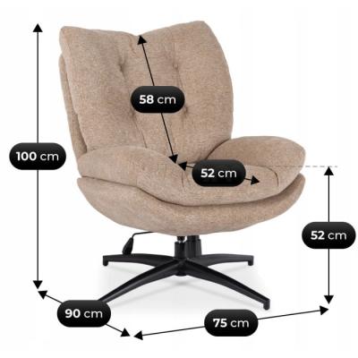 Поворотне крісло з підставкою для ніг ELITE FREMONT бежевий, фото 5