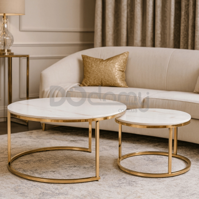 Комплект журнальних столиків MEBEL ELITE MILANO Білий мармур / Золотий, фото 1