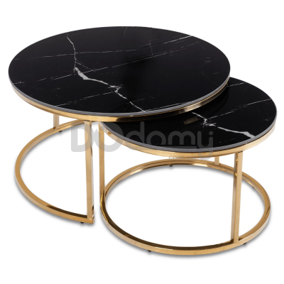 Комплект журнальних столиків MEBEL ELITE MILANO Чорний мармур / Золотий, фото 2