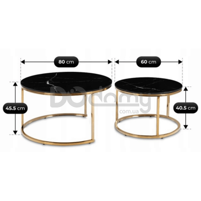 Комплект журнальних столиків MEBEL ELITE MILANO Чорний мармур / Золотий, фото 4