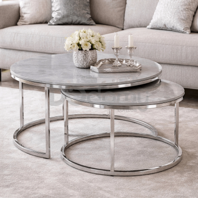 Комплект журнальних столиків MEBEL ELITE MILANO Сірий мармур / Срібний, фото 1