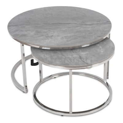 Комплект журнальних столиків MEBEL ELITE MILANO Сірий мармур / Срібний, фото 2