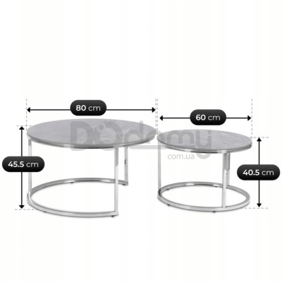 Комплект журнальних столиків MEBEL ELITE MILANO Сірий мармур / Срібний, фото 4