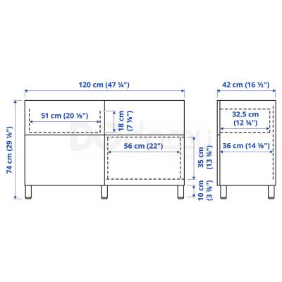 BESTÅ Комбинация полки с дверцами / ящиками 120x42x74 cm, фото 9