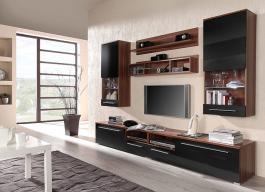 Стенка CAMA LUNA Слива / Черный глянец, фото