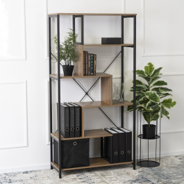 Стелаж MEBEL ELITE AKRIS Горіх / Чорний, фото
