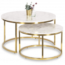 Комплект журнальных столиков MEBEL ELITE OLIS MAX Белый мрамор / Золотой, фото