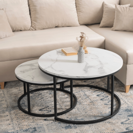 Комплект журнальных столиков MEBEL ELITE DAFNE MAX Белый мрамор, фото