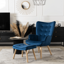 Крісло з підставкою для ніг MEBEL ELITE LOZANO Velvet Синій, фото