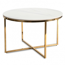 Журнальний стіл MEBEL ELITE MARINE Білий мармур / Золотий, фото