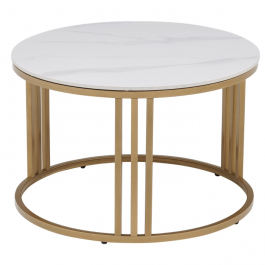Журнальный стол MEBEL ELITE KORIN Белый мрамор / Золотой, фото