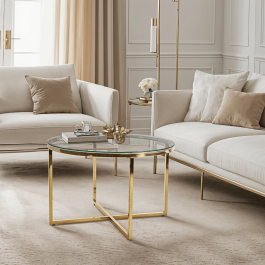 Журнальний стіл MEBEL ELITE FLIP Прозорий / Золотий, фото