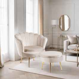Крісло з підставкою для ніг MEBEL ELITE GRAND Кремовий, фото