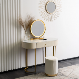 Туалетний столик MEBEL ELITE ASHLEY Бежевий / Золотий, фото