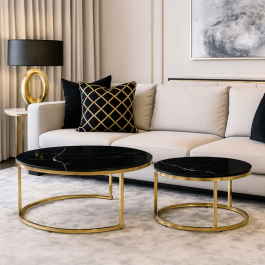 Комплект журнальних столиків MEBEL ELITE MILANO Чорний мармур / Золотий, фото