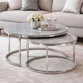Комплект журнальних столиків MEBEL ELITE MILANO Сірий мармур / Срібний, фото